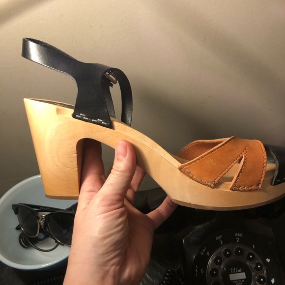 Swedish Handmade Hasbeens Toffel leather wooden clogs Size 41 - Picture 9 of 12